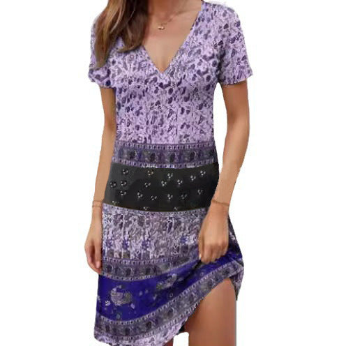 Damen lässiges Sommerkleid mit floralem Design und schwingendem Saum WW