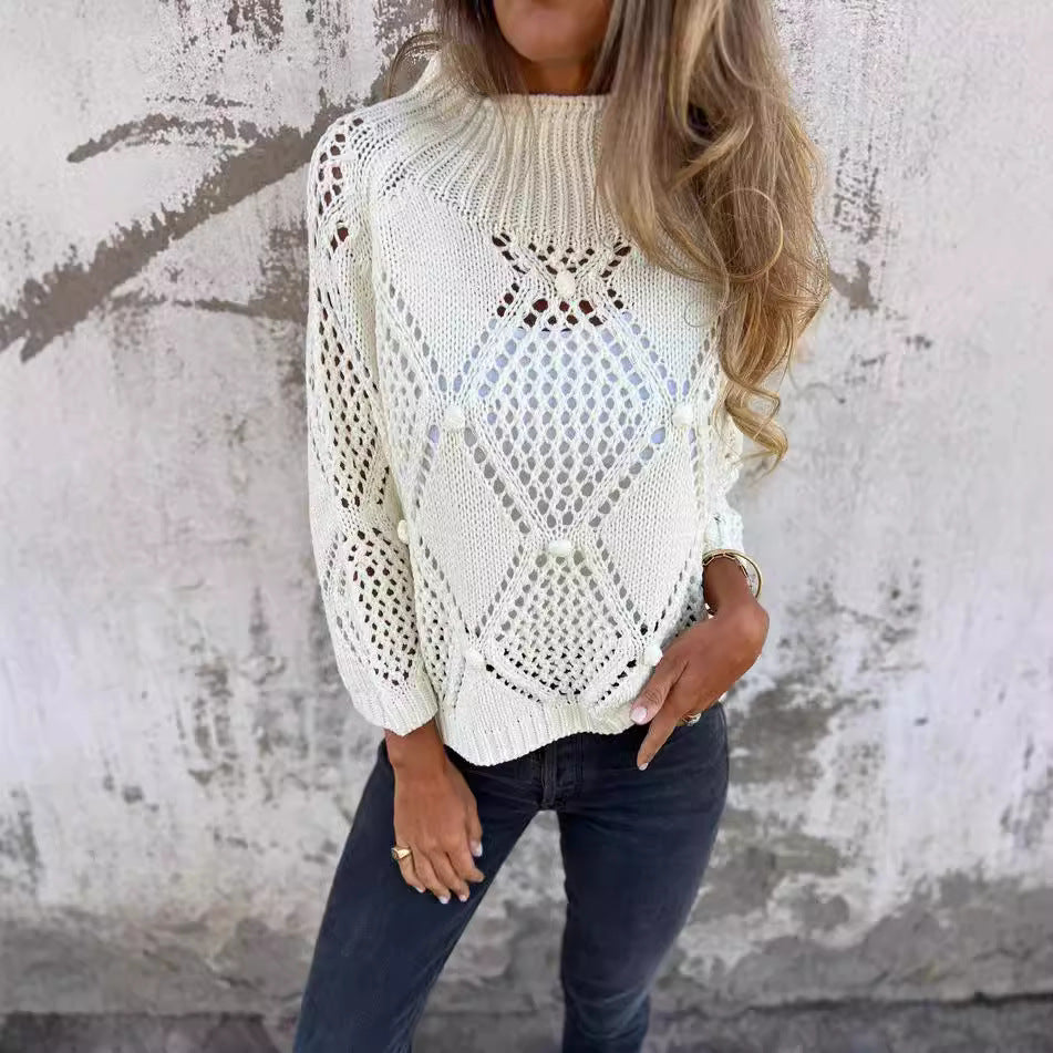 Damen luftiger Strickpullover mit grobem Maschenmuster und weitem Schnitt WW