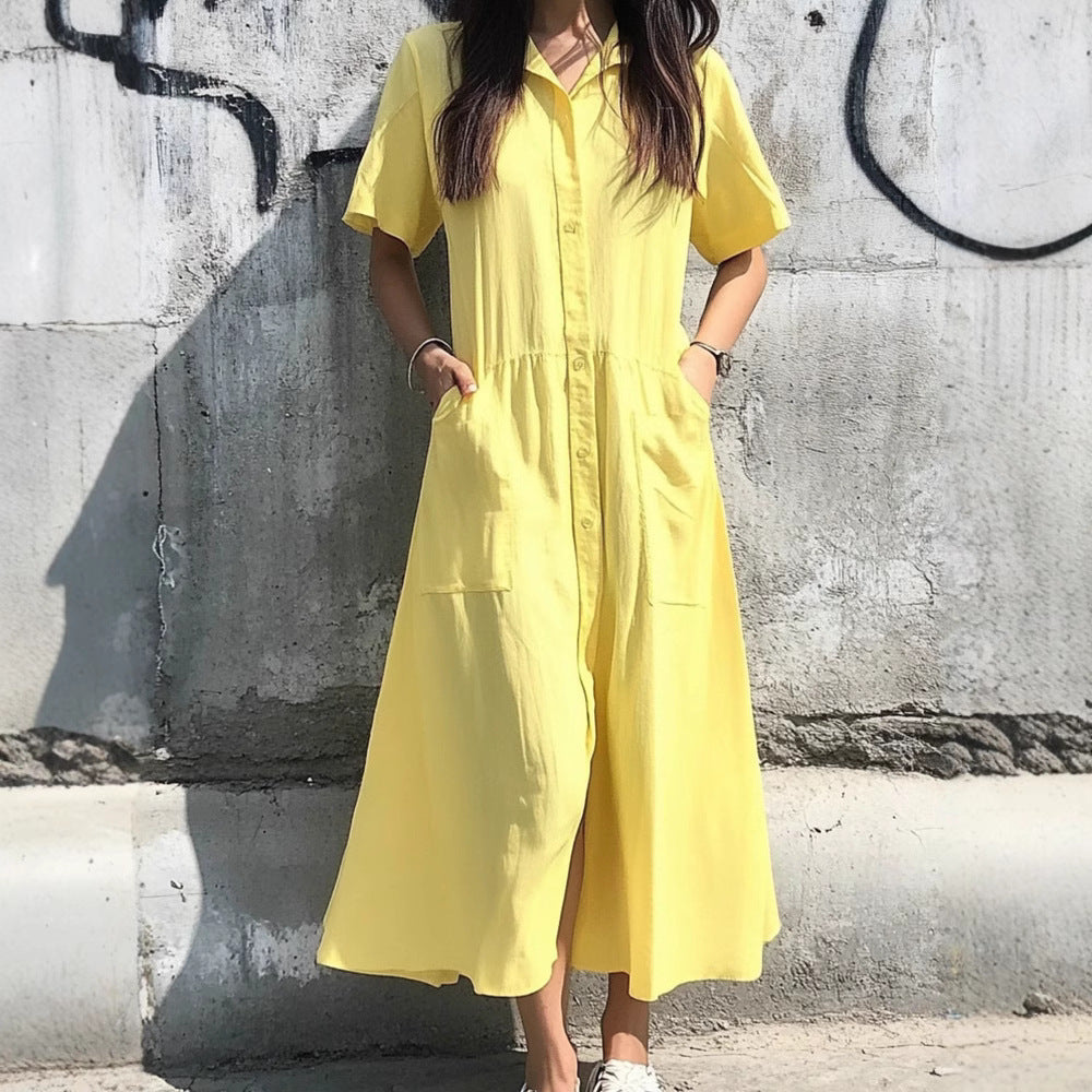 Damen Hemdblusenkleid mit praktischen Taschen und eleganter Knopfleiste WW