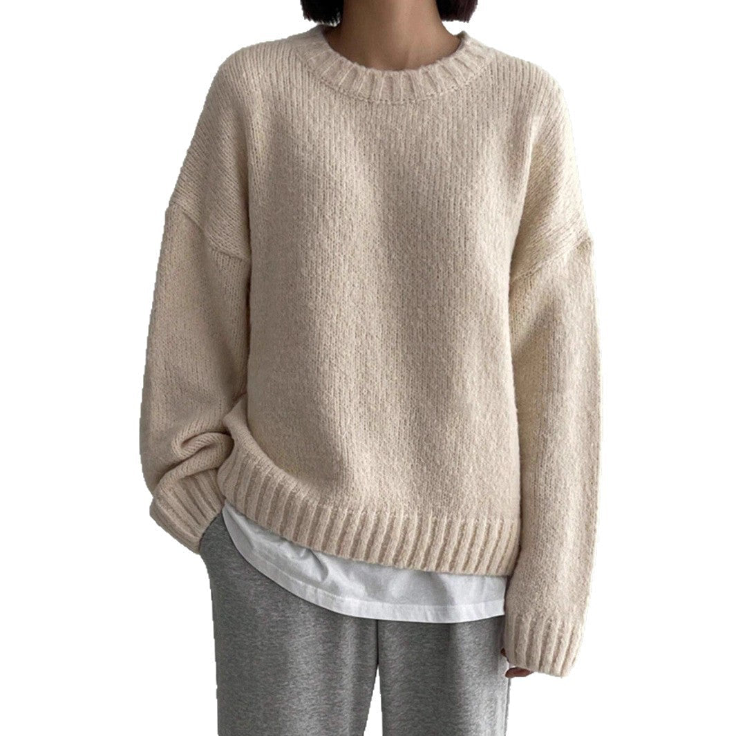Damen Grober Strickpullover mit lässigem Schnitt und Rundhalsausschnitt WW