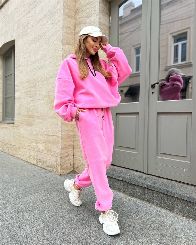 Damen Fleece-Hoodie und Jogginghose-Set mit lockerer Passform WW