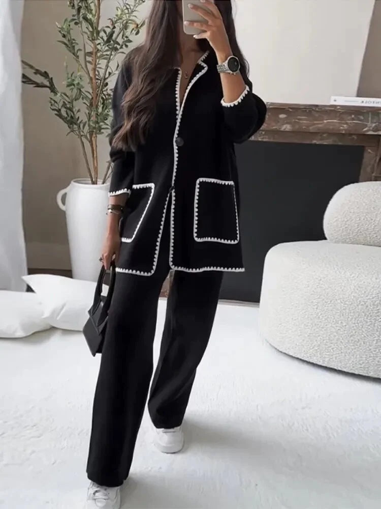 Damen modischer Cardigan-Anzug mit Kontrastnähten WW