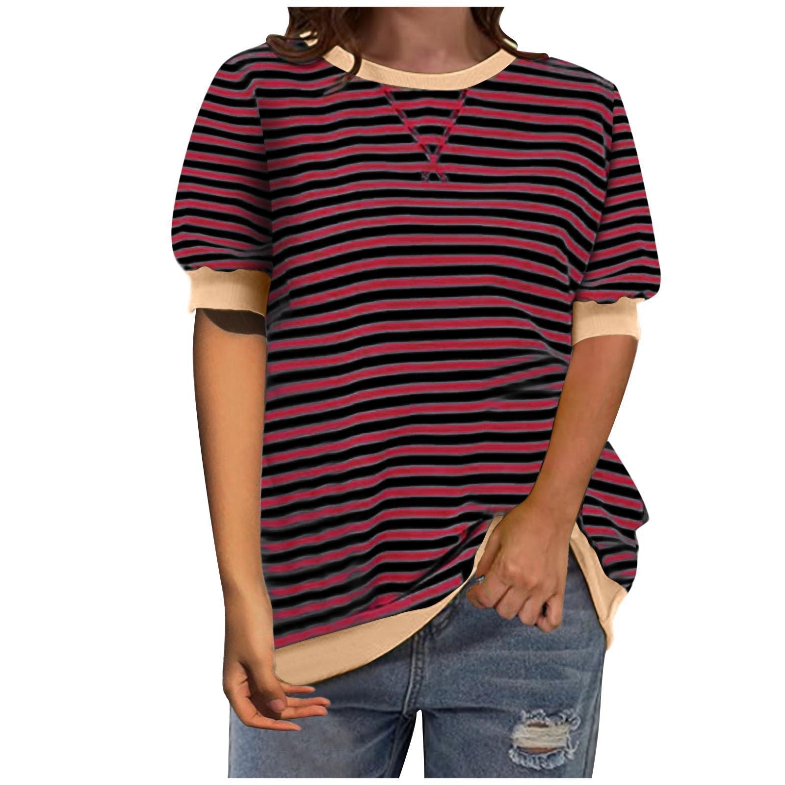 Damen Modisches Streifenshirt mit lässigem Schnitt WW