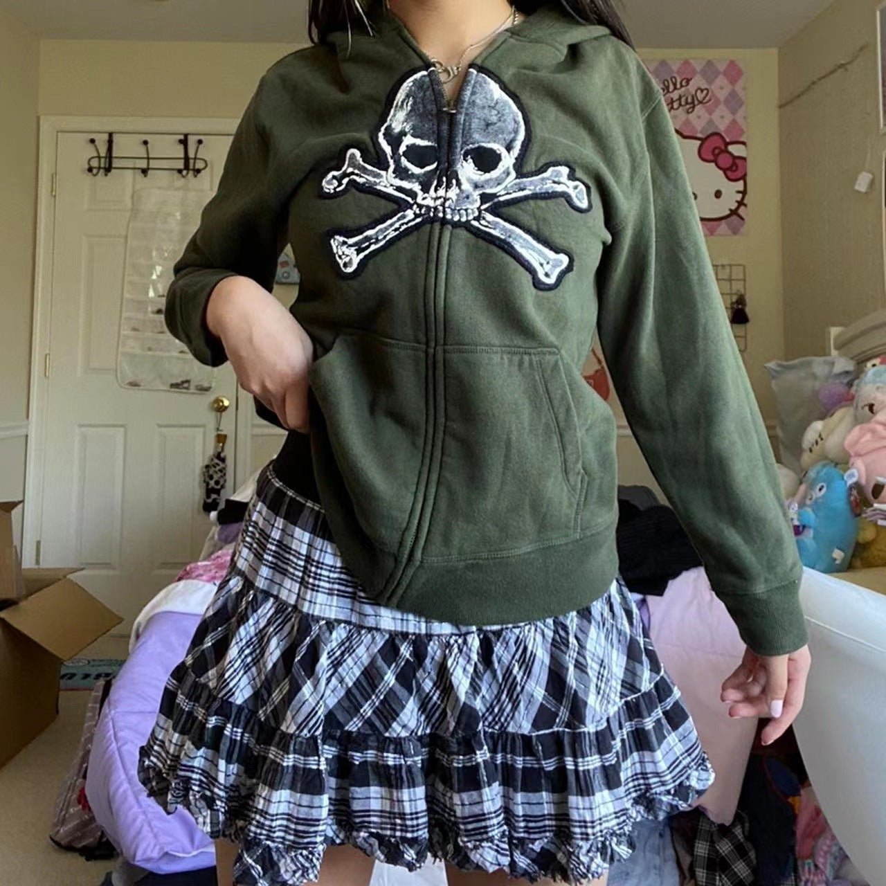 Damen lässige Kapuzenjacke mit einzigartigem Totenkopf-Design WW