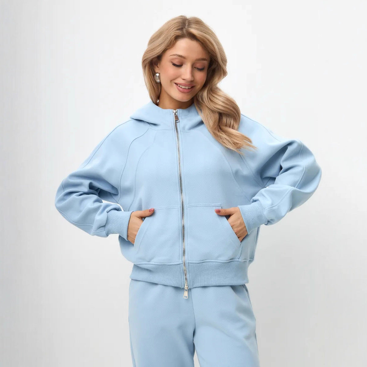 Damen komfortables Set aus Hoodie und Jogginghose mit Reißverschluss WW