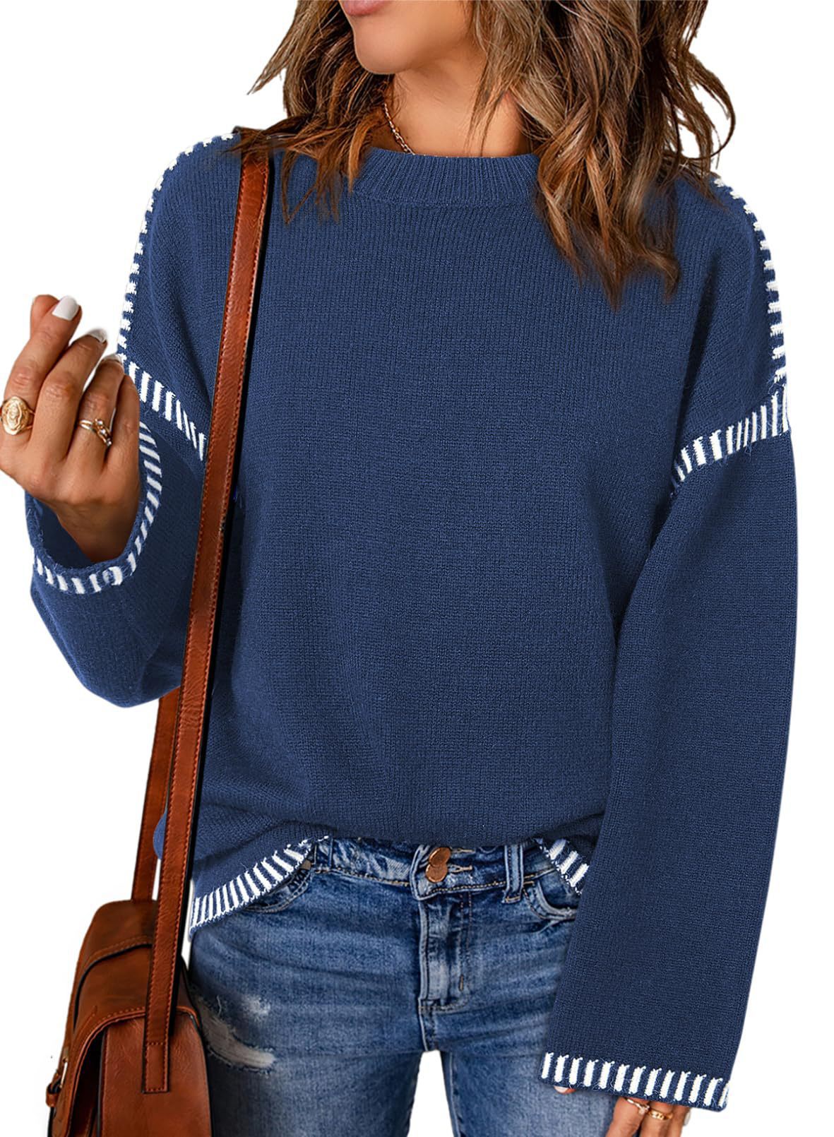 Damen lässiger Pullover mit strukturiertem Detail und seitlichem Schlitz WW