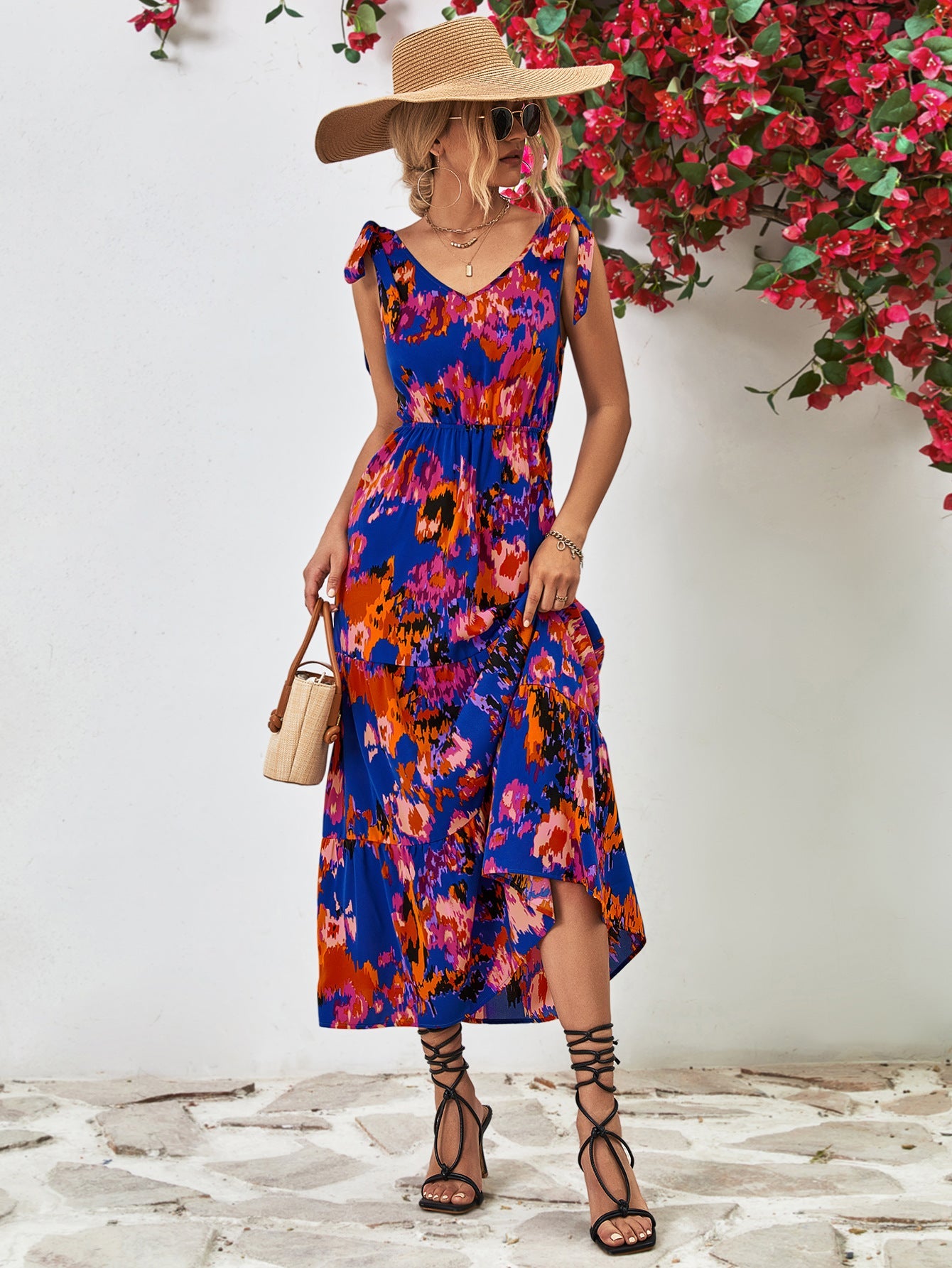 Damen Maxikleid mit raffinierten Spaghettiträgern und elastischem Bund WW
