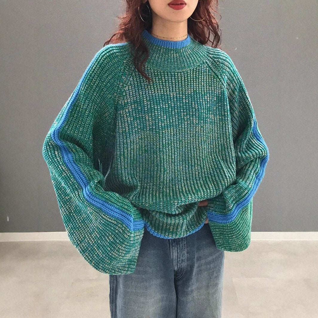Damen lässiger Pullover mit gestricktem Strukturmuster und farblich abgesetzten Ärmelbündchen WW