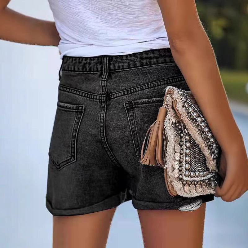 Damen modische Jeans-Shorts im lässigen Distressed-Look WW