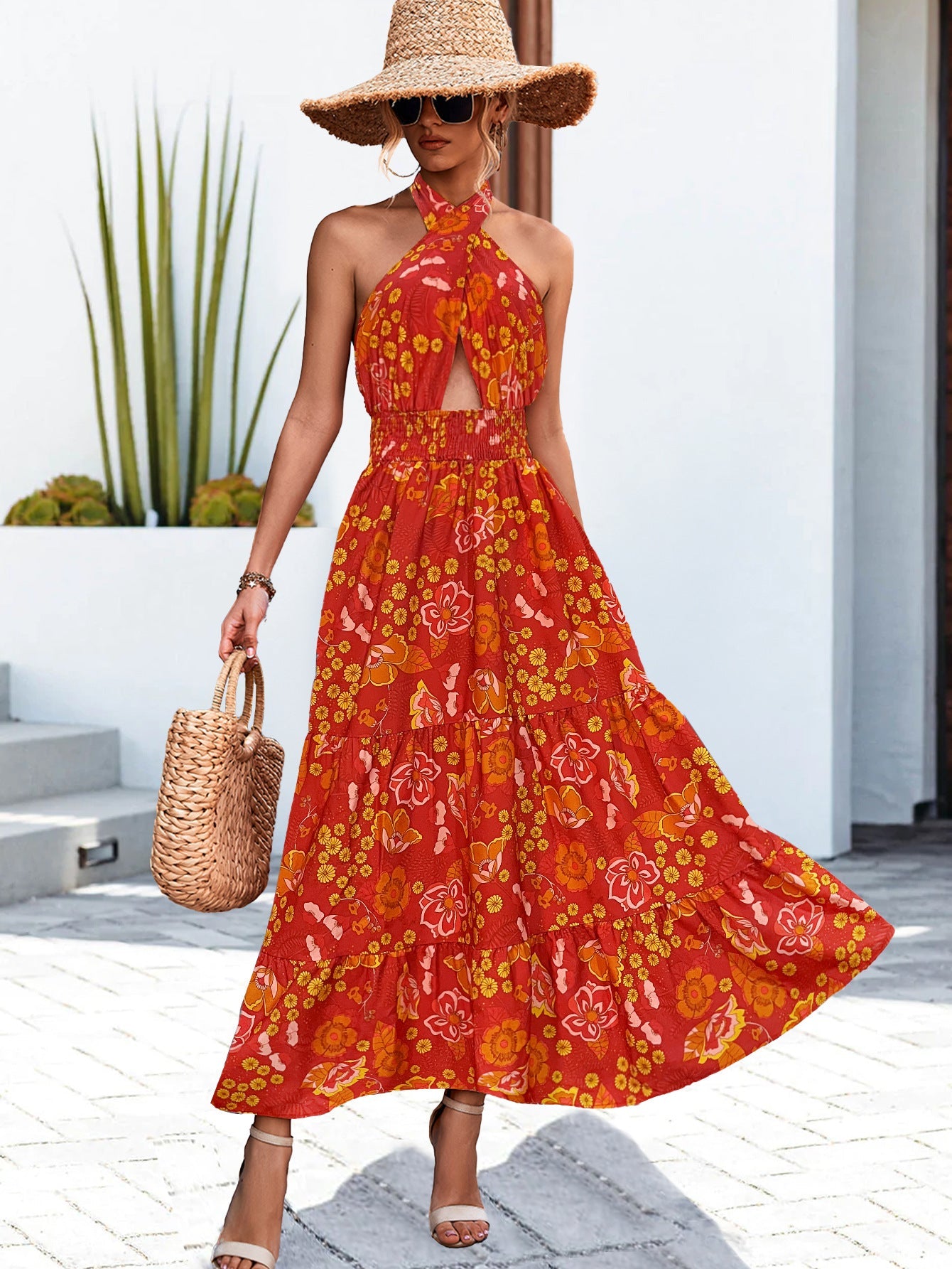 Damen Maxikleid mit tiefem Ausschnitt und eleganter Cut-Out-Detail WW