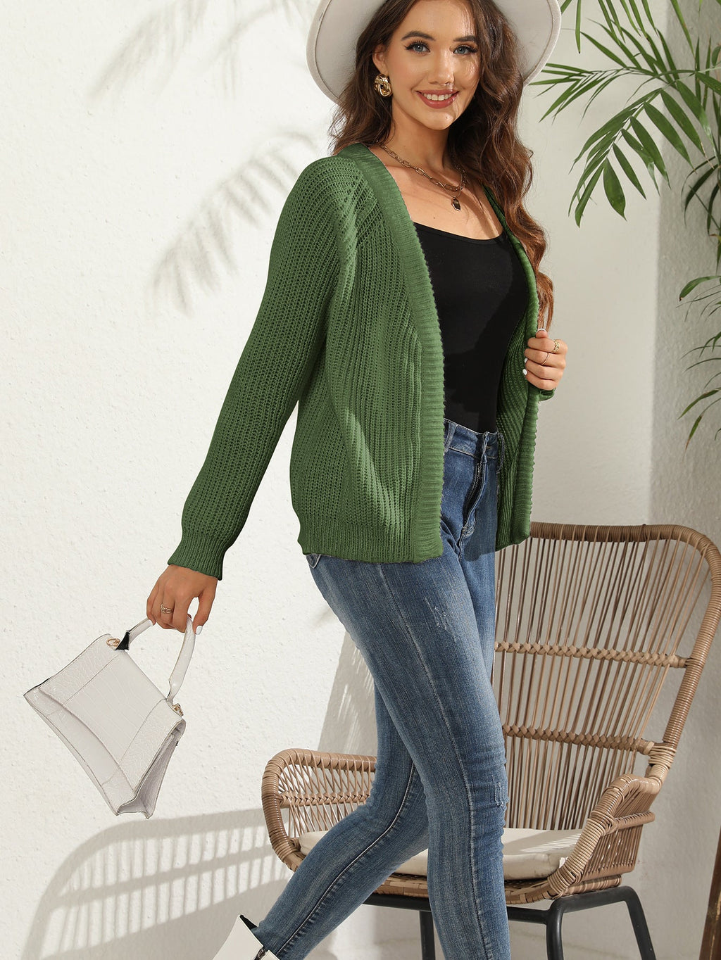 Damen Strickcardigan mit offenem Schnitt und feiner Struktur WW
