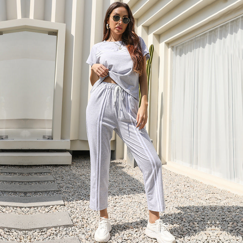 Damen Freizeit-Set mit sportlichen Streifen und elastischem Bund WW