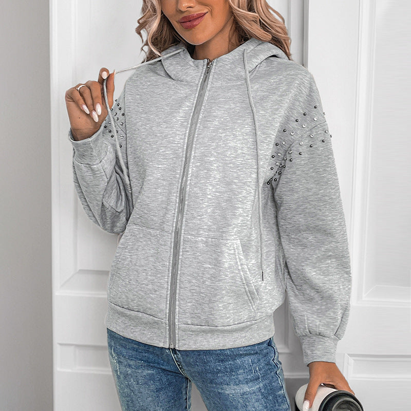 Damen modischer Kapuzenpullover mit Applikationen und Reißverschluss WW