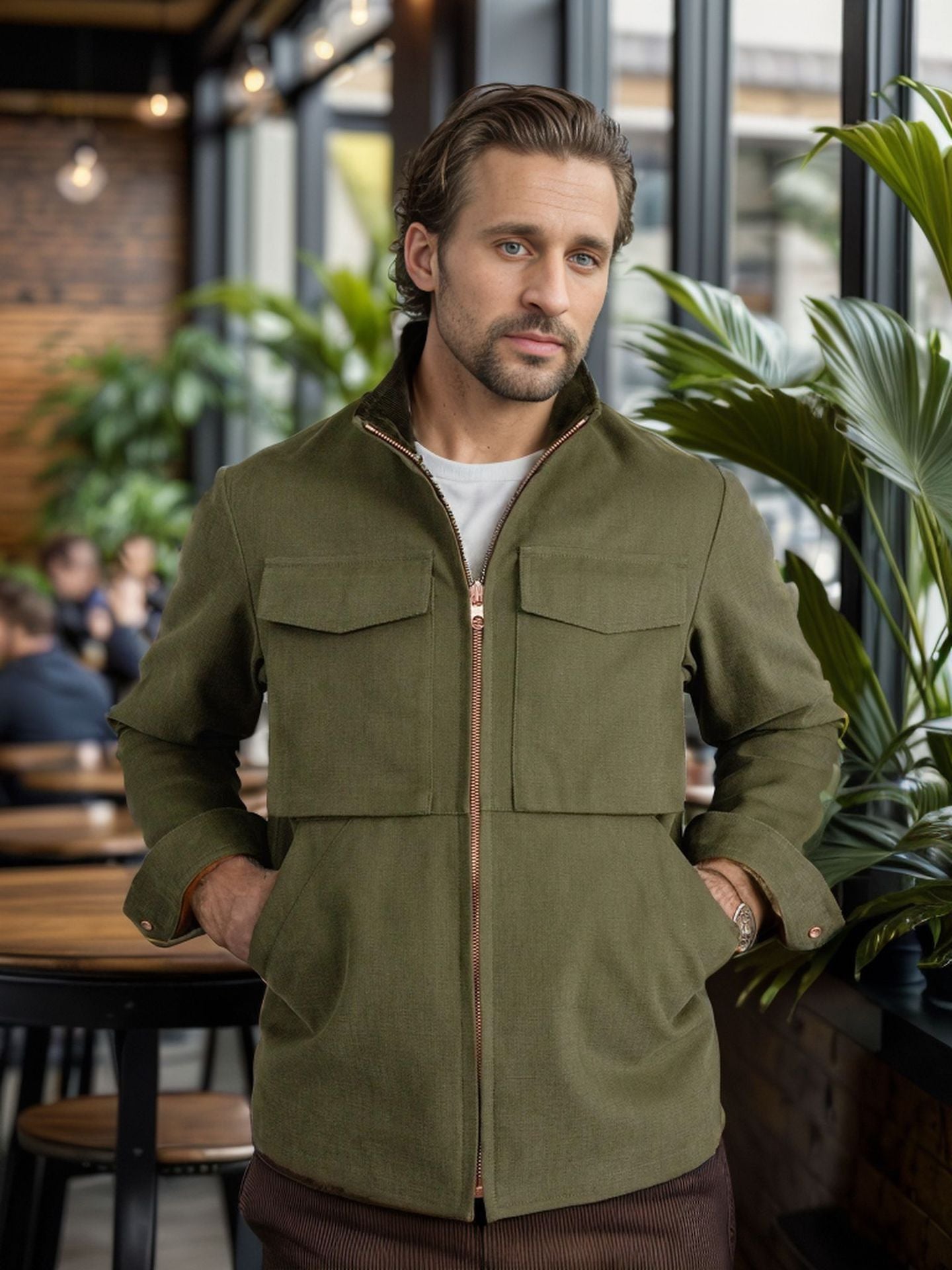 Herren praktische Utility-Jacke mit großen aufgesetzten Taschen WW