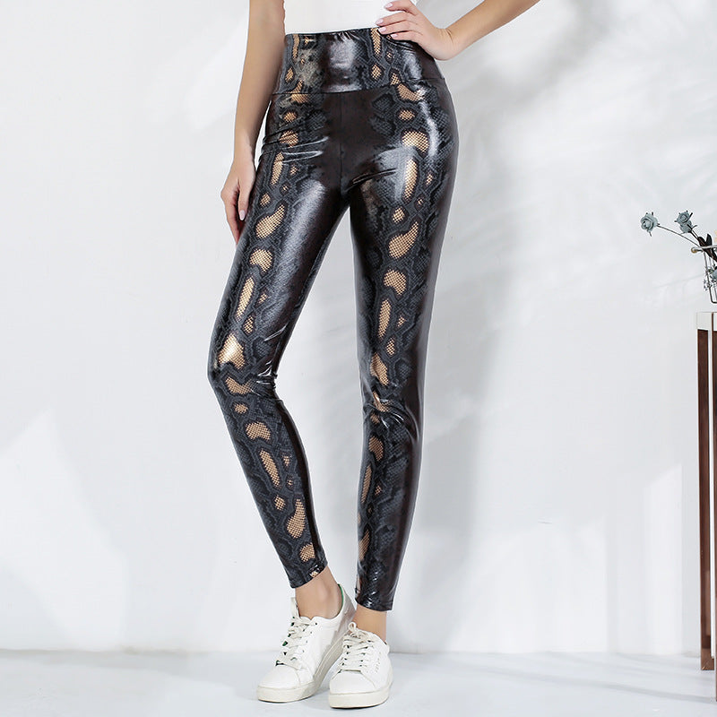 Damen Leggings im edlen Schlangenmuster mit hohem Bund WW
