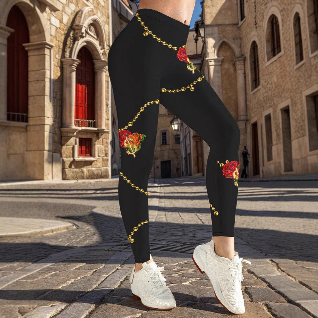 Damen Sportliche Leggings mit floralen Akzenten und hohem Bund WW