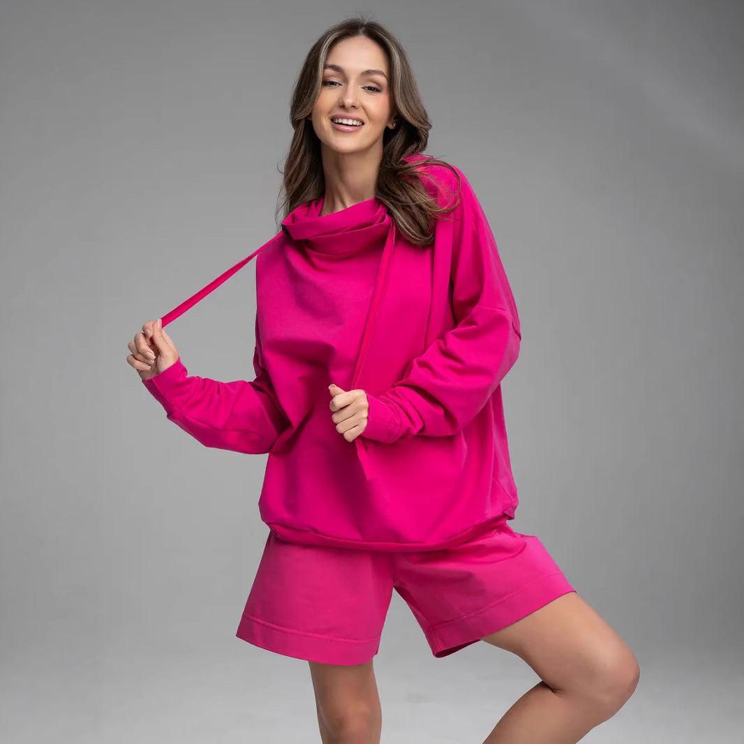 Damen lässiges Oversized Hoodie und Shorts Set WW