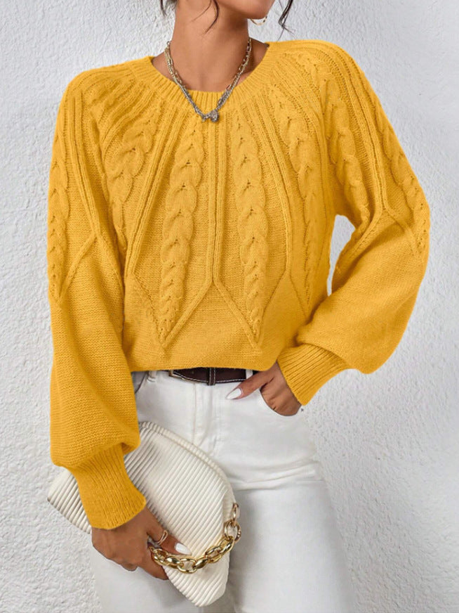 Damen Strickpullover mit Zopfmuster und weitem Schnitt WW