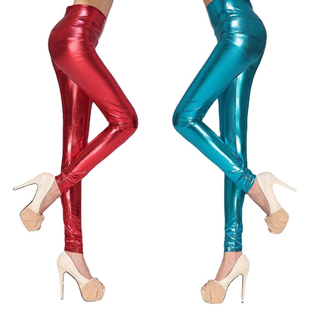 Damen Glänzende Leggings im schimmernden Look mit hoher Taille und figurformendem Effekt WW