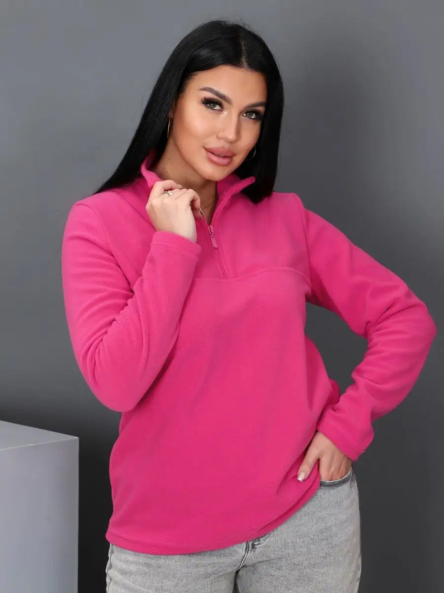 Damen Fleece-Pullover mit halbem Reißverschluss und langen Ärmeln WW