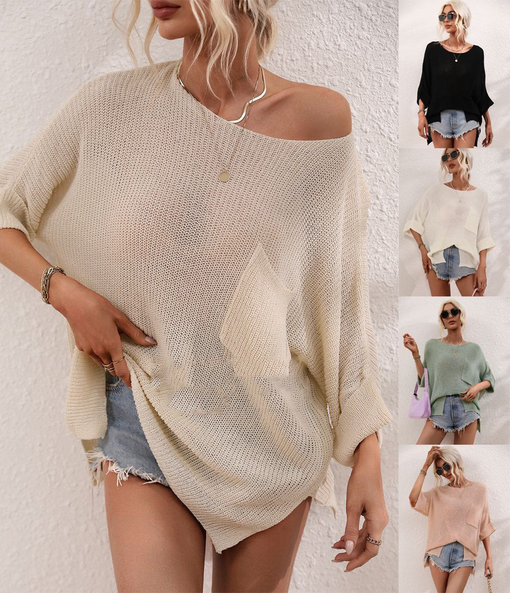 Damen lässiger Strickpullover mit offener Maschenstruktur WW