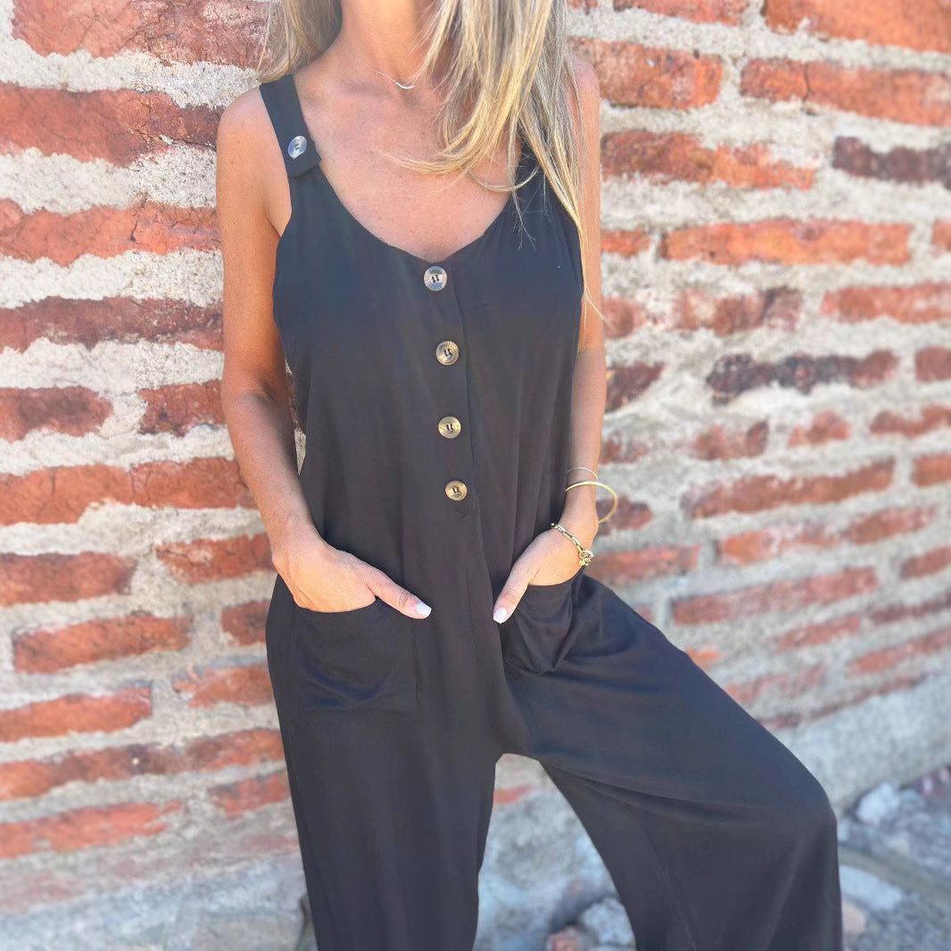Damen Jumpsuit mit praktischen Taschen und Knopfdetail WW