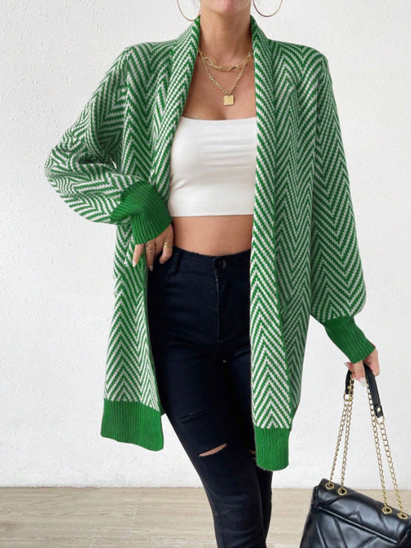 Damen langärmlige Strickjacke im modernen Chevron-Design WW