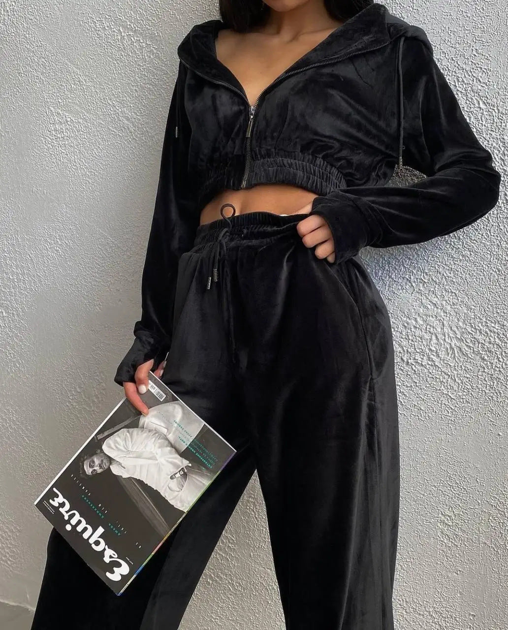 Damen Urbanes Velours Sport-Set mit Kapuze WW