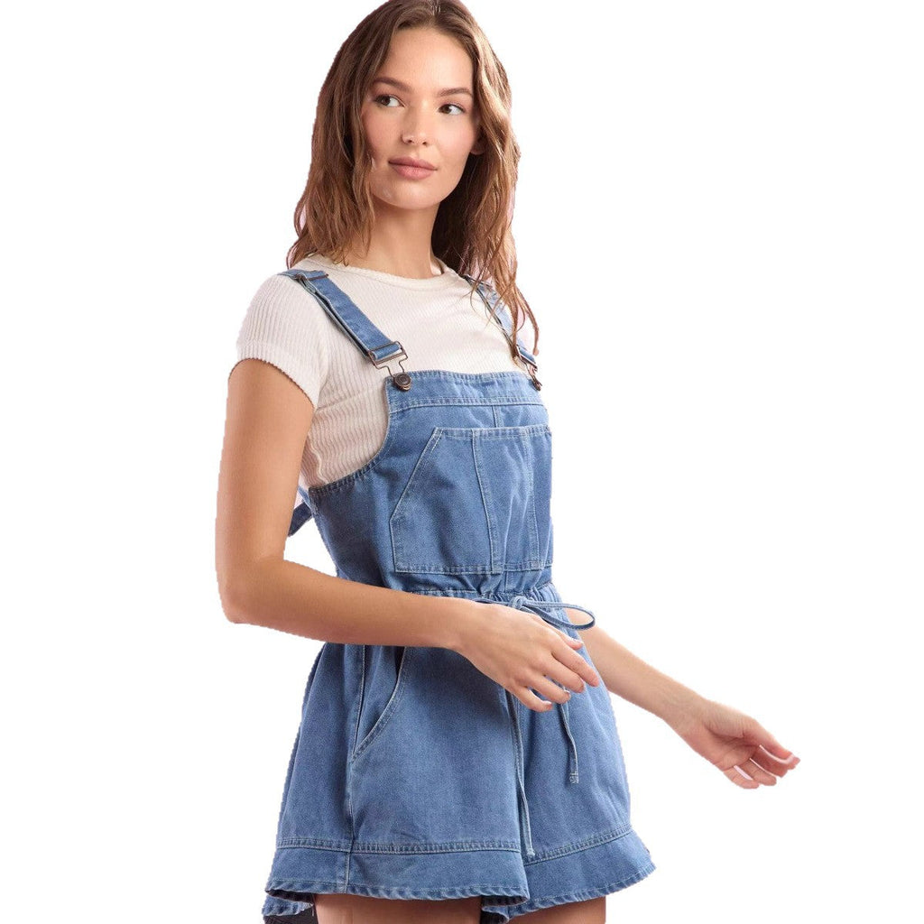 Damen Jeans-Latzkleid mit verstellbaren Trägern und praktischem Kordelzug WW