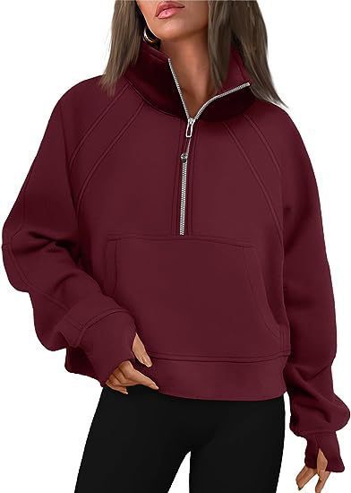 Damen sportlicher Hoodie mit kurzem Reißverschluss und praktischer Kängurutasche WW