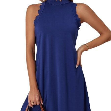 Damen ärmelloses Kleid mit Struktur und dekorativem Kragen WW