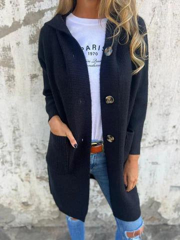 Damen Lange Strickjacke mit hochwertiger Rippstruktur und eleganten Knöpfen WW