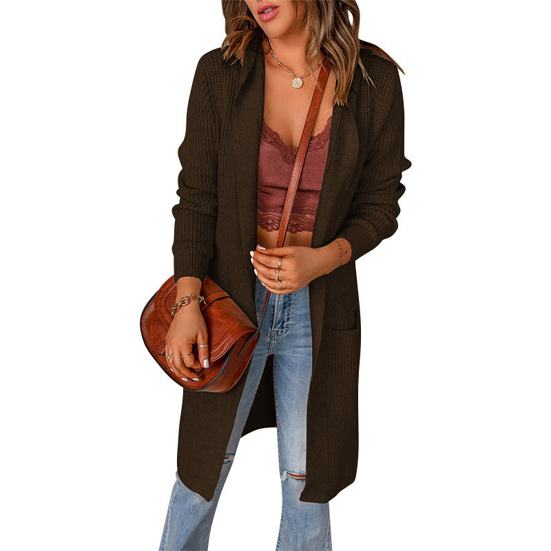 Damen lange Strickjacke mit offenen Kanten und Taschen WW