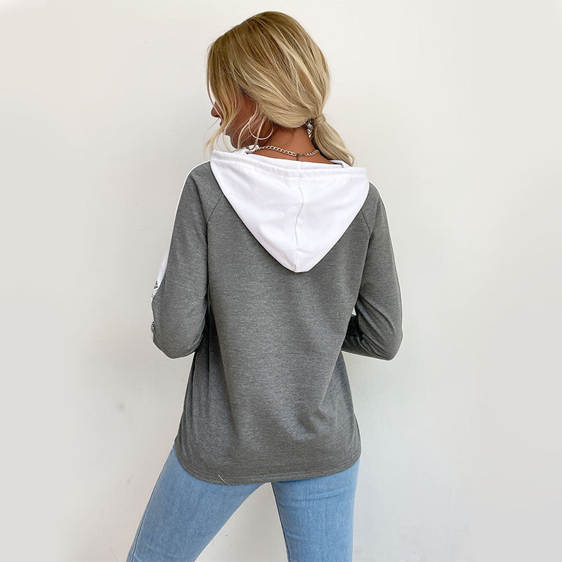 Damen Kapuzenpullover mit elegantem Spitzendesign und kontrastierenden Farben WW