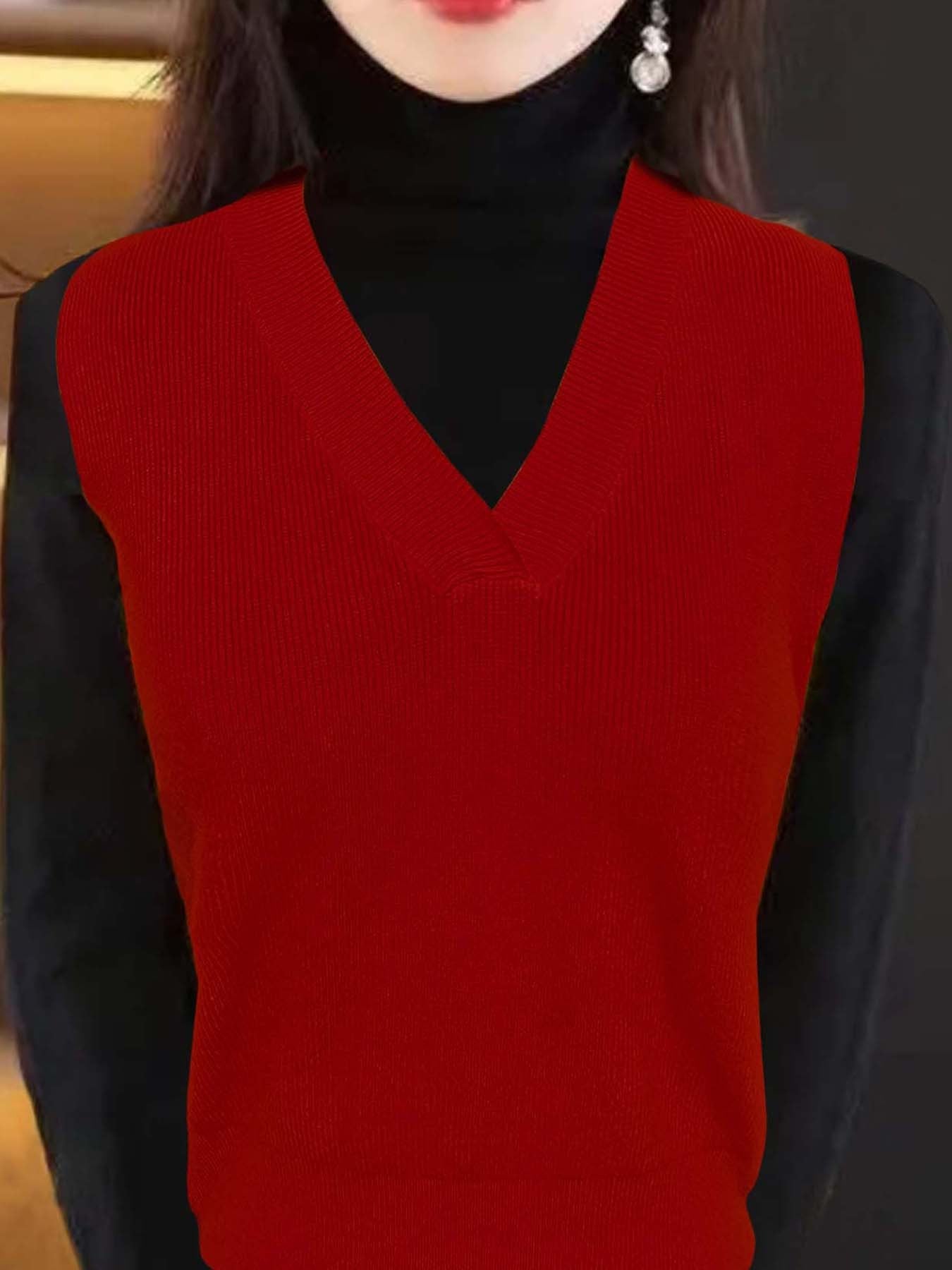 Damen elegantes V-Ausschnitt Strickoberteil WW