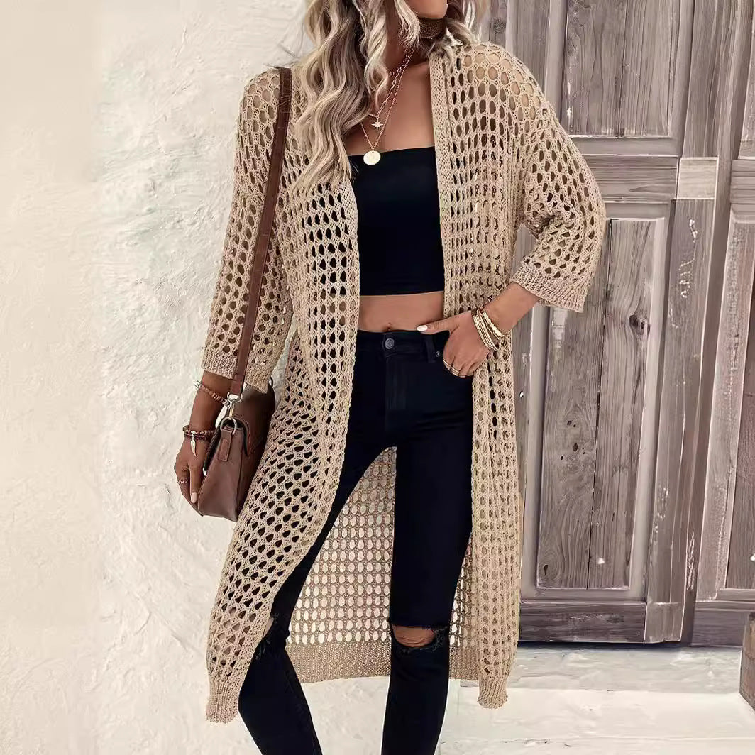 Damen luftige Häkeljacke im Boho-Stil mit weitem Schnitt WW