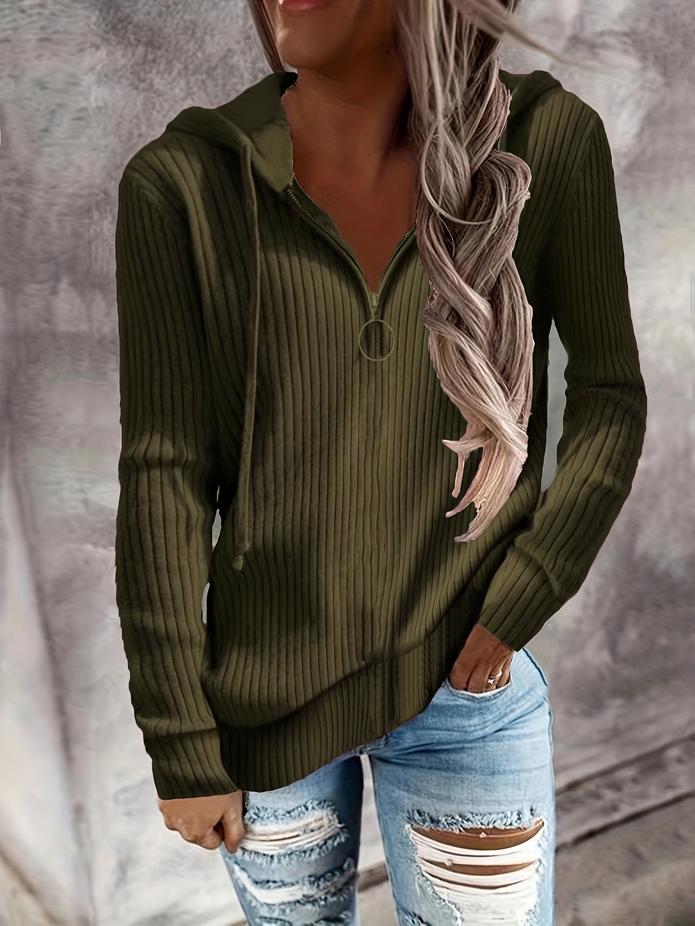 Damen Strickpullover mit hohem Kragen und Reißverschluss WW