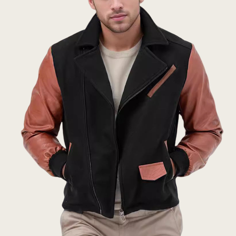 Herren lässige Designerjacke mit kontrastierenden Ärmeln und praktischen Taschen WW