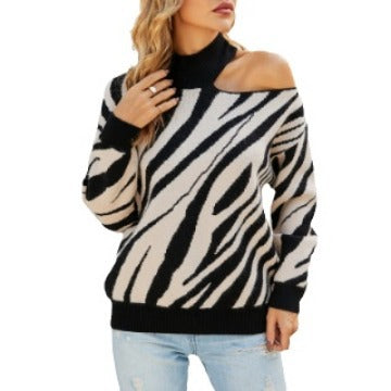Damen Oversized Pullover mit asymmetrischem Schnitt und auffälligem Tiermuster WW