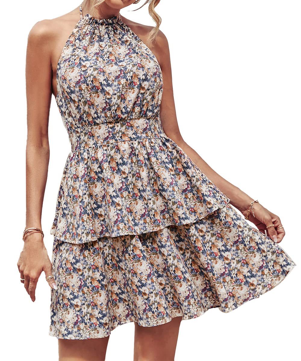 Damen Ärmelloses Floral Stufen Kleid WW