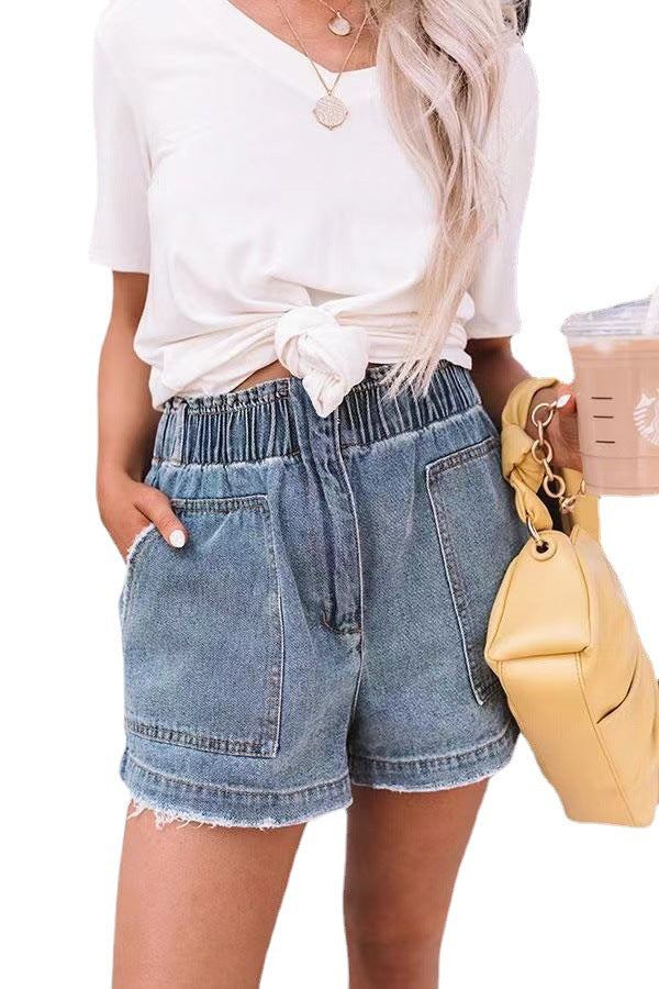 Damen Design-Denim-Shorts mit elastischem Bund und praktischen Taschen WW