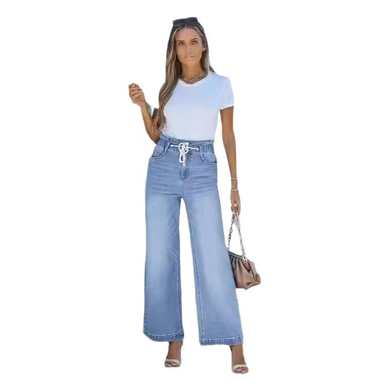 Damen Weite Jeanshose mit lässigem Kordelzug WW