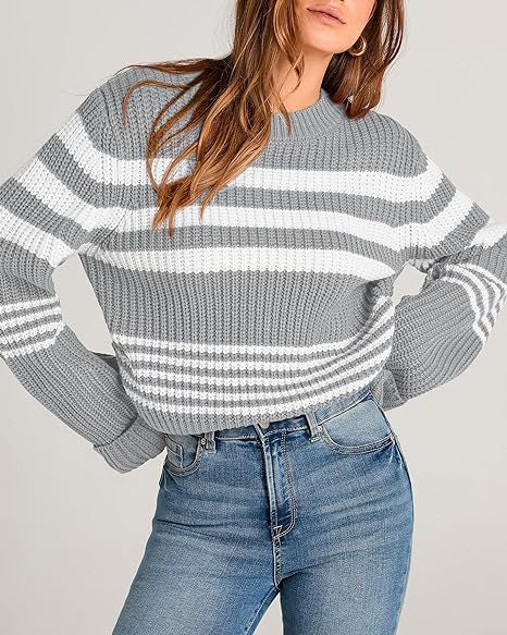 Damen gestrickter Pullover im lässigen Streifenlook WW