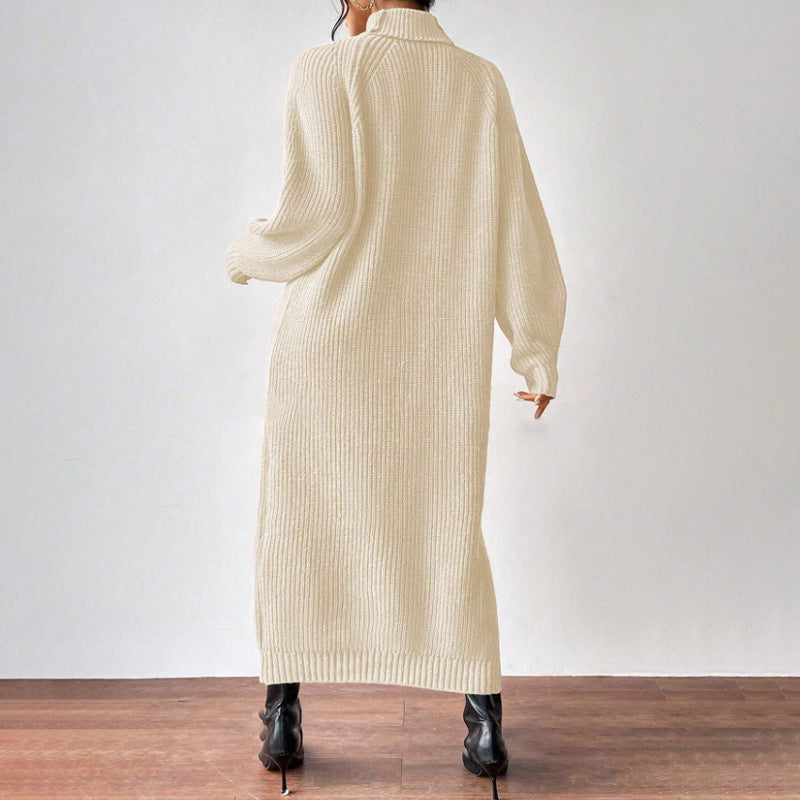 Damen Strickkleid mit hohem Kragen und weiten Ärmeln WW
