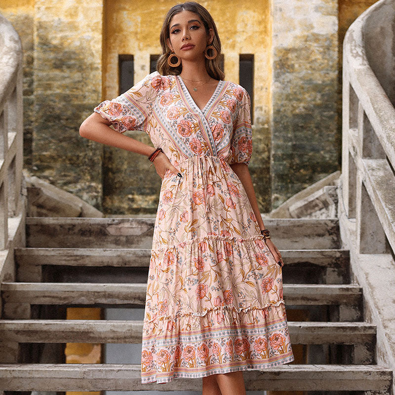 Damen luftiges Maxikleid mit Rüschen und floralen Details WW