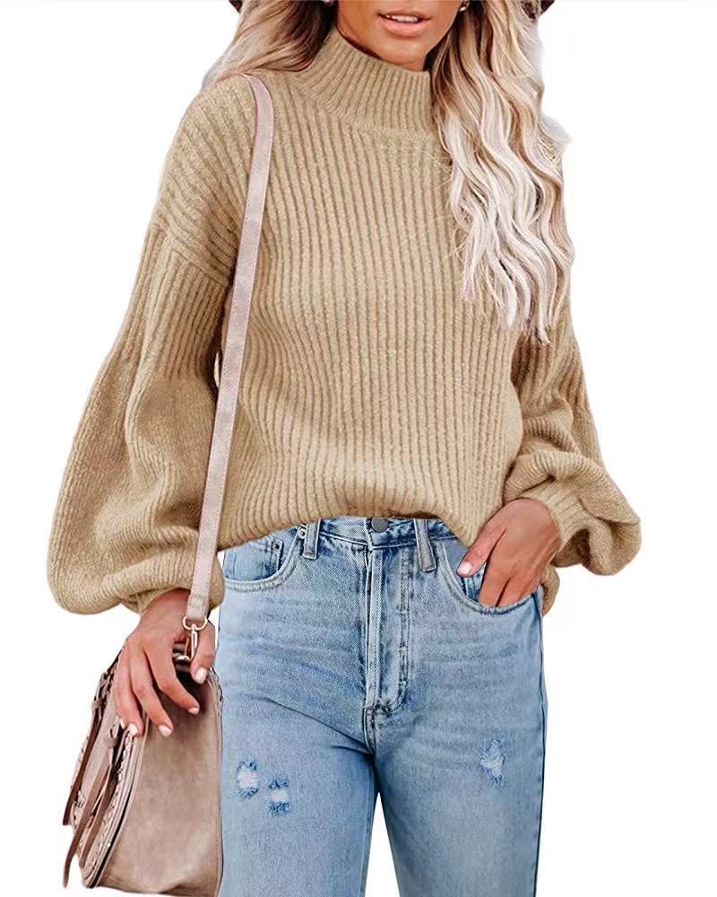 Damen Pullover mit voluminösen Ärmeln und feinem Rippstrick WW