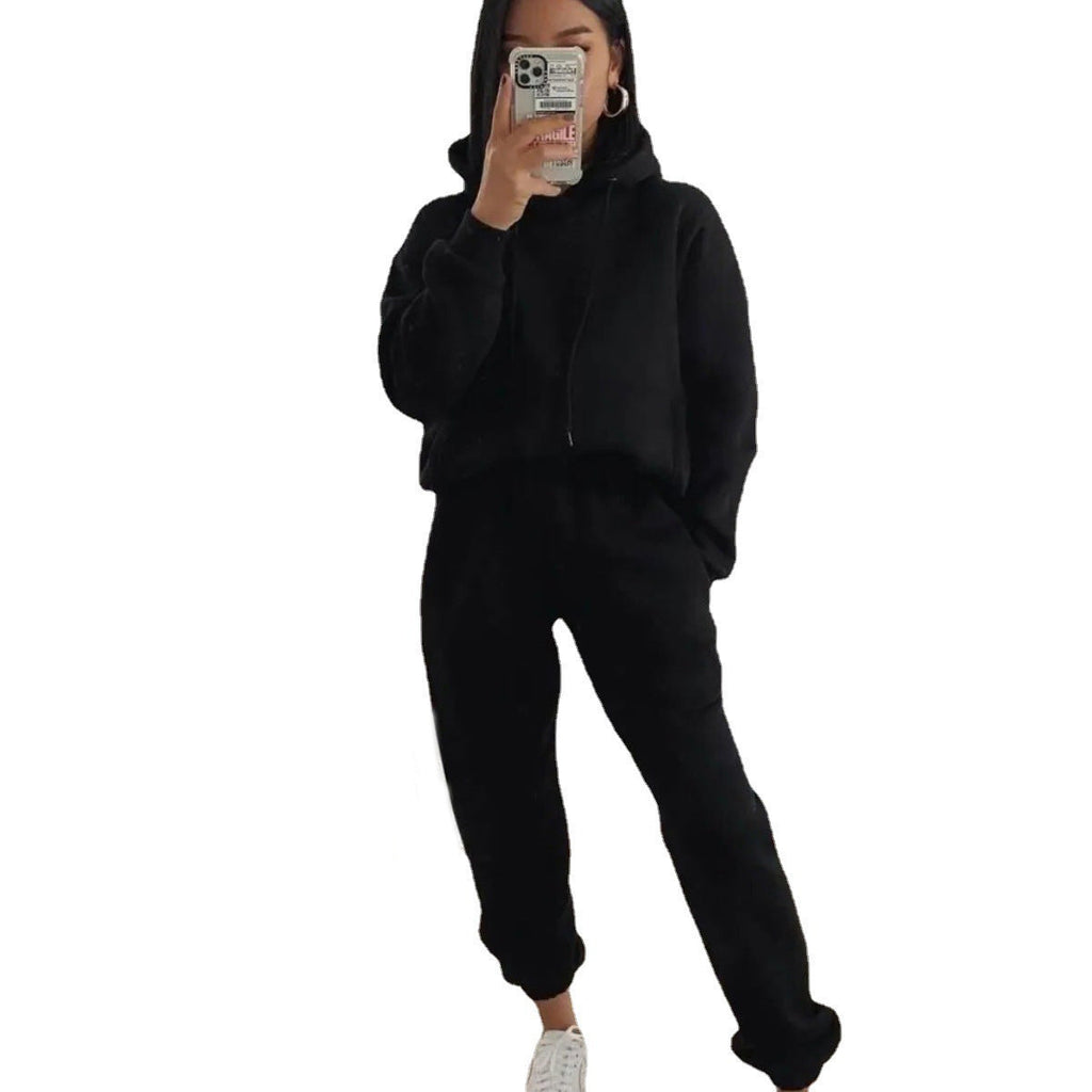 Damen Komfortabler Fleece Hoodie und Jogginghose Set WW