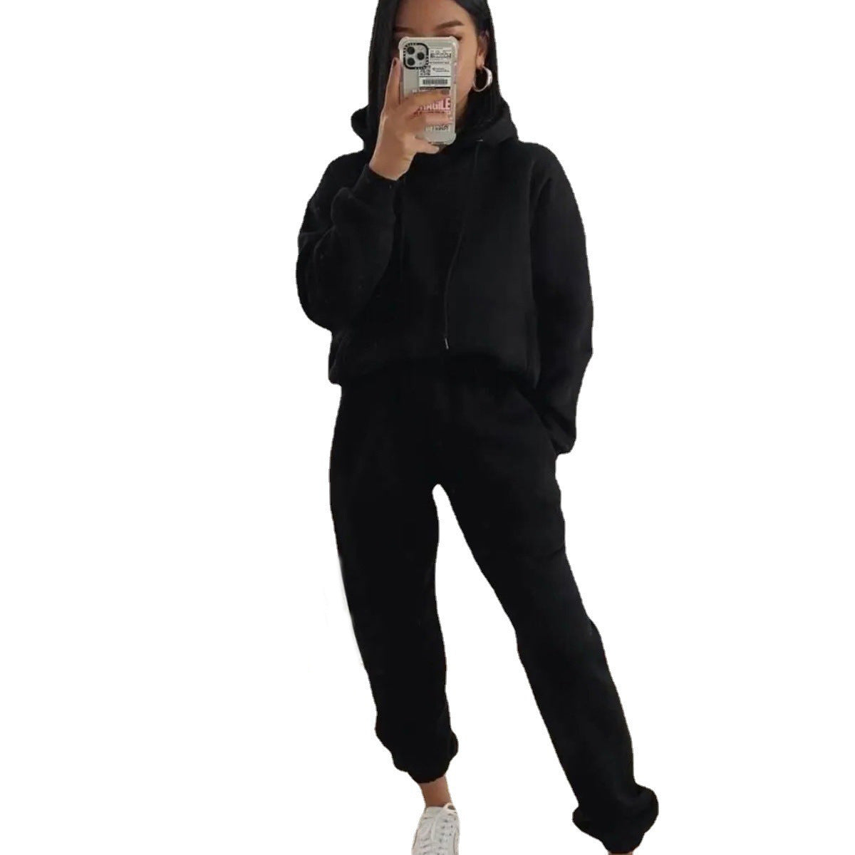 Damen Komfortabler Fleece Hoodie und Jogginghose Set WW