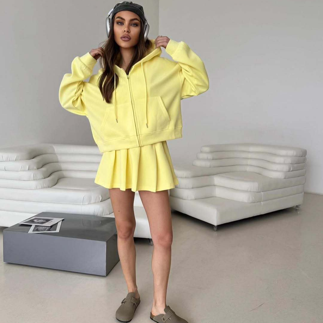 Damen lässiges Hoodie-Rock-Kombinationsoutfit WW