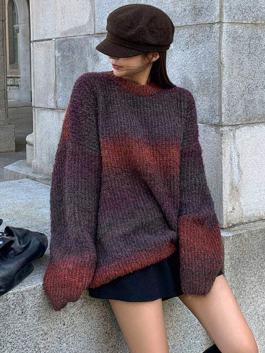 Damen Oversized Strickpullover mit modernem Farbverlauf und weichem Material WW